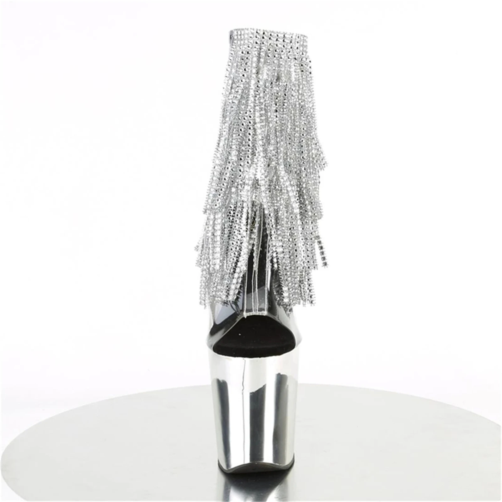 كعب كروم ساخن 20 سم مع سلاسل كريستالية | صنادل ذات نعل سميك لامع بحزام شفاف | أحذية نادي الحفلات المثيرة للنساء ليلاً #6