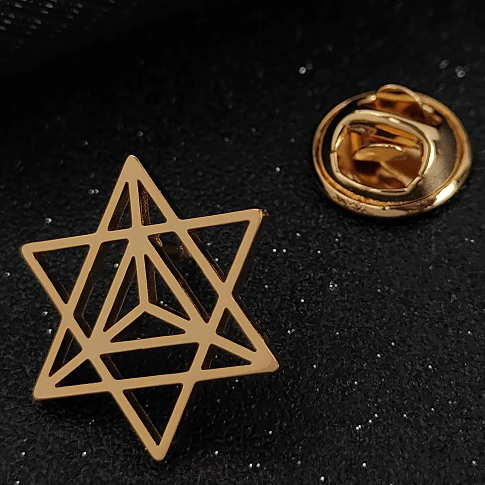 Simple hollow Hexagram 18K electroplated stainless steel brooch, 99 genders available clothing accessories, use or give gifts