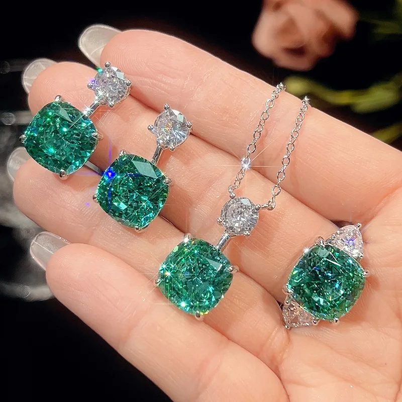 

Jewelry Gold-Plated Bird's Nest Chalazite Green Vintage Style Set Main Stone 12*12