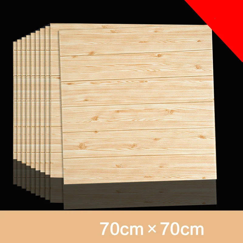 10pcs 3D Wood Grain Wall Sticker Home Decor Foam Waterproof Wall Covering Self Adhesive Wallpaper For Living Room Bedroom Roof