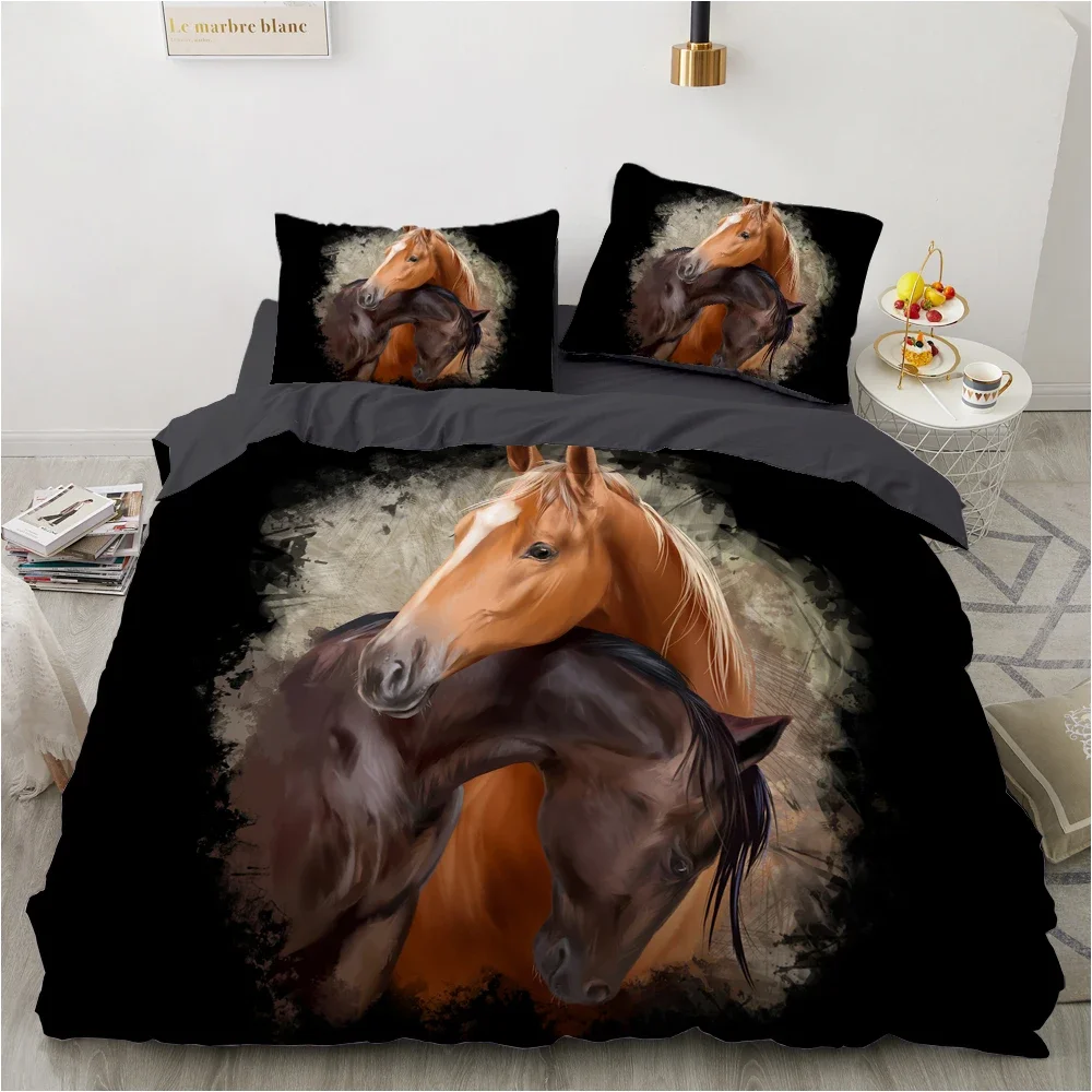 

Luxury 3D Bedding Set Europe Queen King Double Duvet Cover Set Bed Linen Comfortable Blanket/Quilt Cover Bed Set Animal Horse