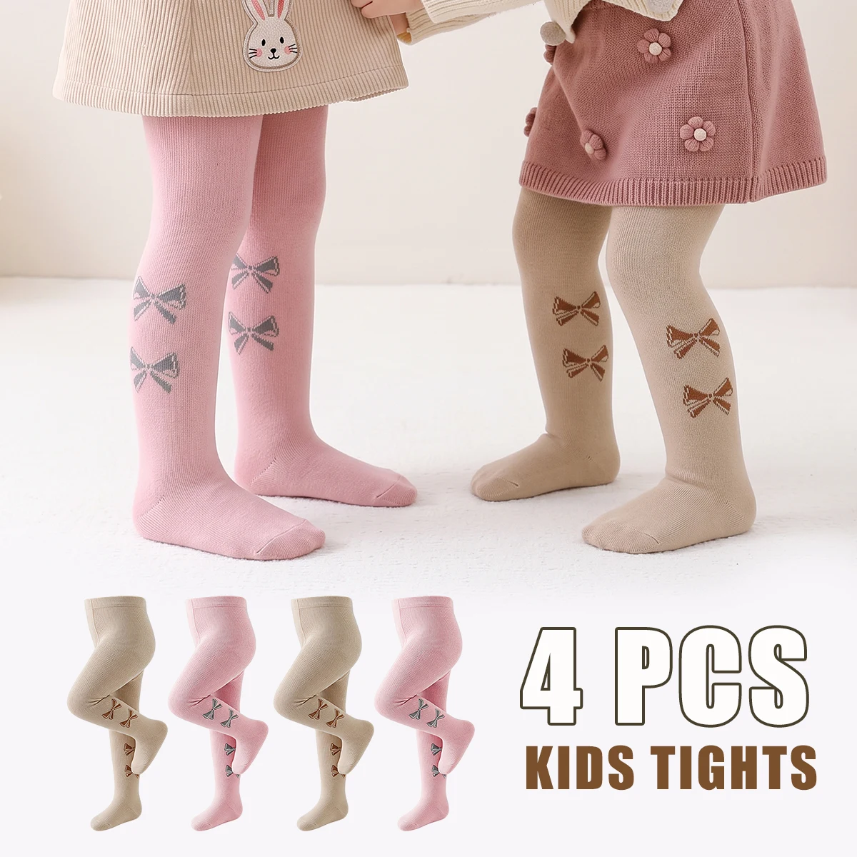 4 Stück elastische Baby-Strumpfhosen mit Fuß, in verschiedenen Farben erhältlich, hautfreundliche Mädchen-Strumpfhosen, einfarbige Babystrümpfe. – Detail 1
