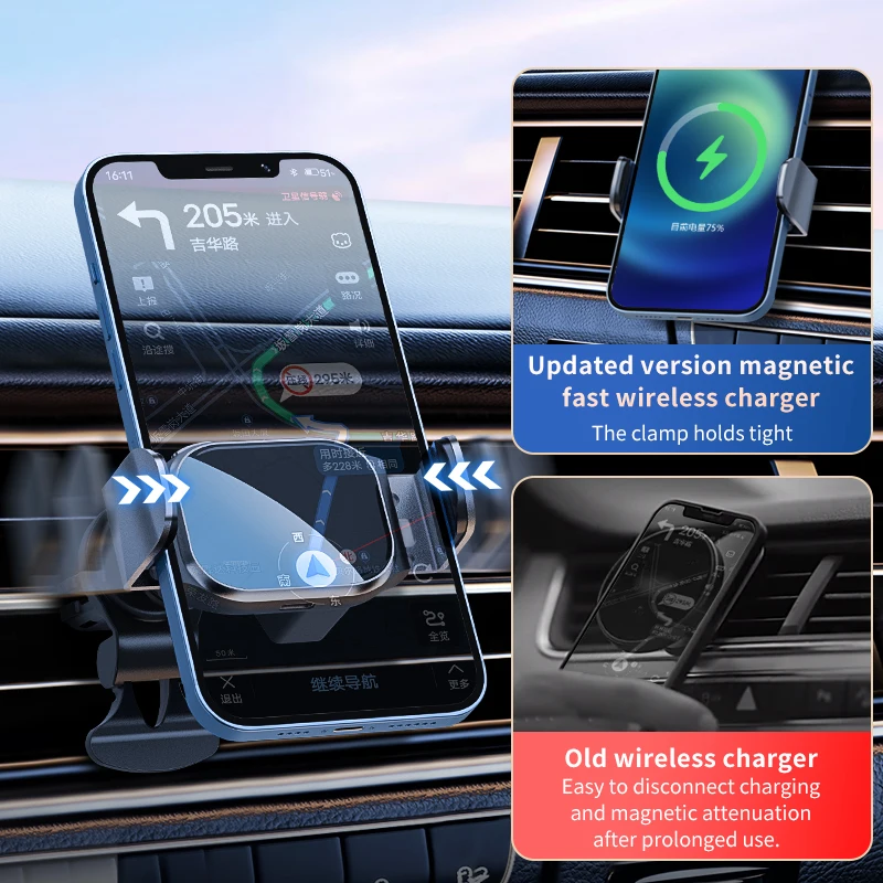 Magnetic Wireless Charger For iPhone13 Pro Max Car Phone Holder Air Vent Mount Automatic Clamping For iPhone12 Pro Max Xiaomi