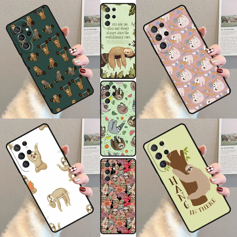 Cute Sloth Animal Phone Case For Samsung Galaxy S23 S21 S20 FE S24 S22 Ultra Note20 S10 S9 S8 Plus Silicone Cover