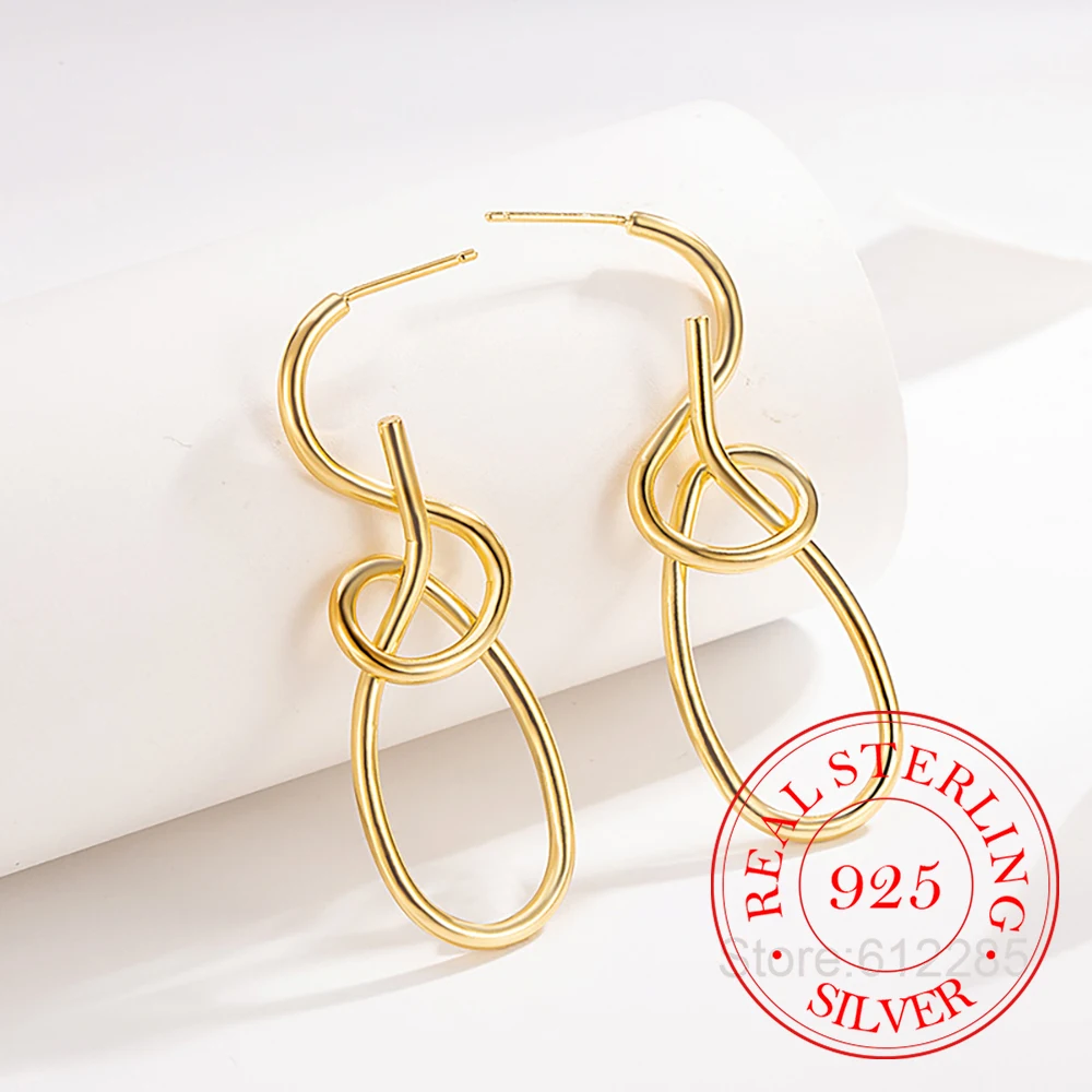 

925 Sterling Silver Jewelry Geometric Simple Knot Lines Drop Earrings for Women Wedding Party Jewelry Girls Friend Gift