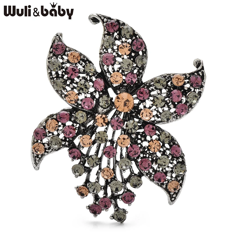 

Wuli&baby Vintage Luxury Flower Brooches For Women Unisex 4-color Beautiful Rhinestone Plants Office Party Brooch Pins Gifts