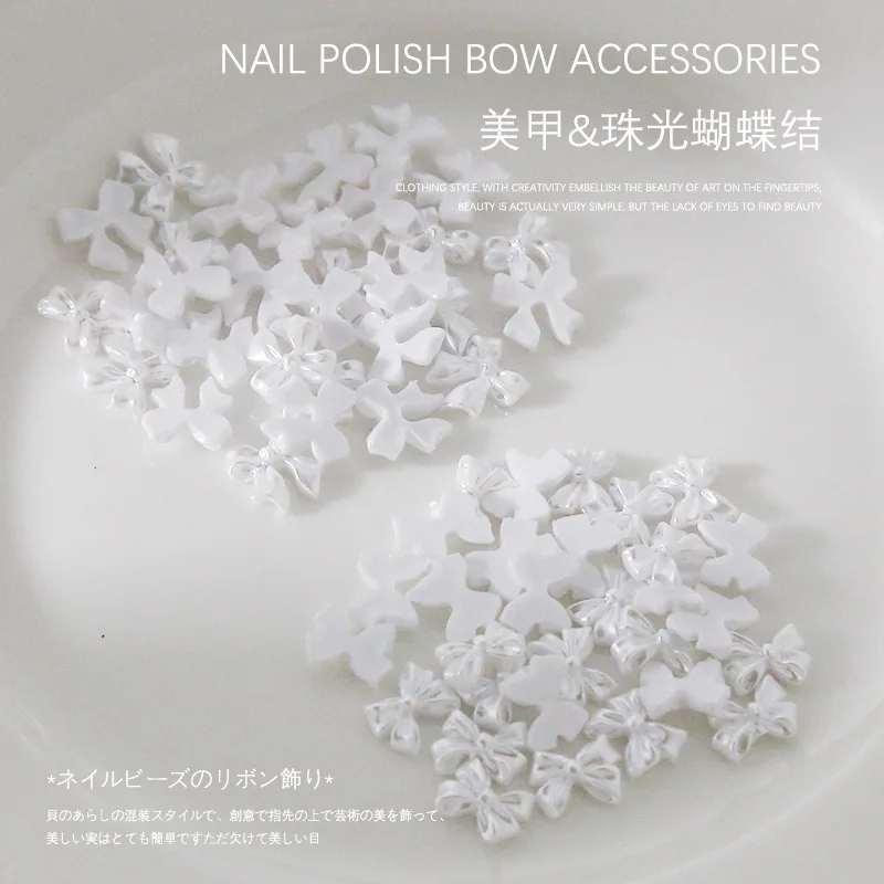 30PCS Pearl Bow Nail Art Charms Accessories Pearly-lustre Ribbon Bowknot Manicure Decor Parts Nails Decoration Supplies Material