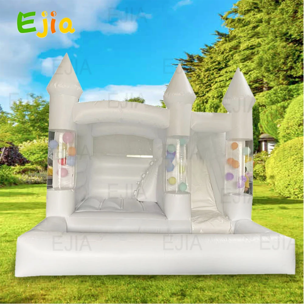 15FT Balloon White Bounce House Castle Inflatable with Slide and Ball Pit, (Sturdy PVC) Large Jumper Balloon Bouncy Castle Party