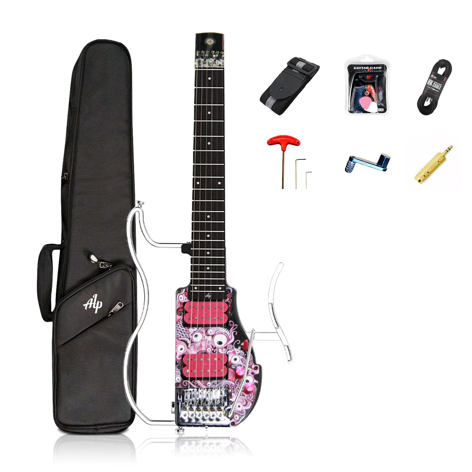 

ALP-Collapsible Travel Guitar, Portable Headless Electric Guitar, HH Pickups, Silent, ADS-361HCL