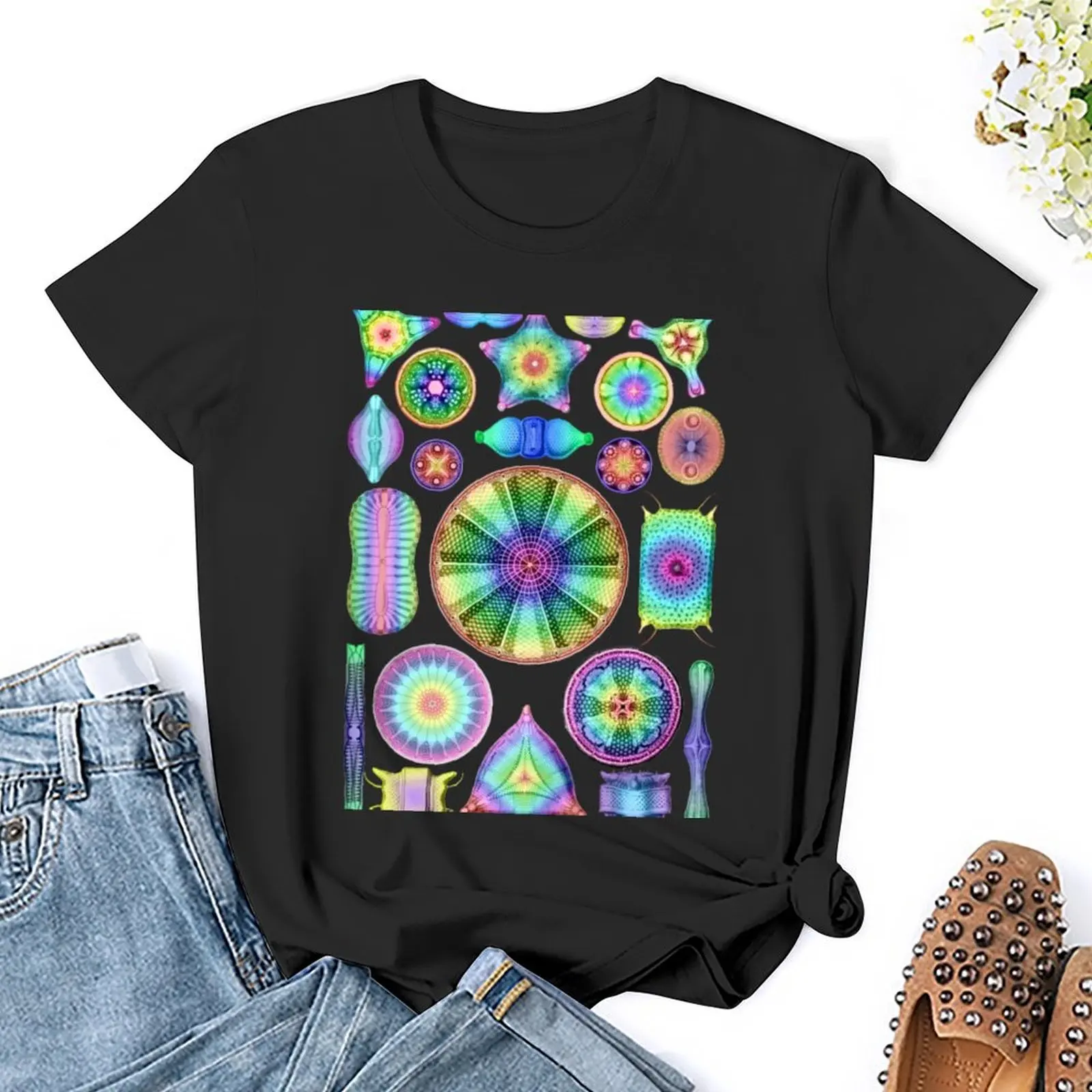 Ernst Haeckel Rainbow Diatoms T-Shirt Short sleeve tee Female clothing lady clothes summer clothes for Women