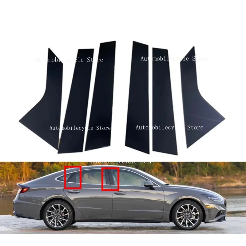 6PCS Glossy Black Pillar Posts Fit For Fit For Hyundai Sonata 2020 2021 2022 Window Moulding B C Center Sticker Cover