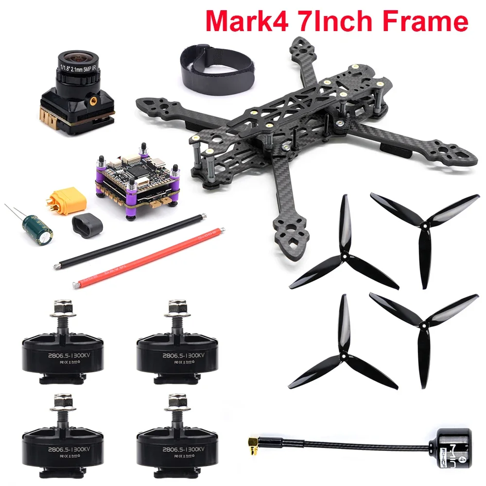 Mark4 7inch 295mm Carbon Fiber Frame F4 F405 Flight Control 60A ESC 2806.5 2807 1300KV Motor 5.8G 1.6W / 2.5W FPV VTX RC Set