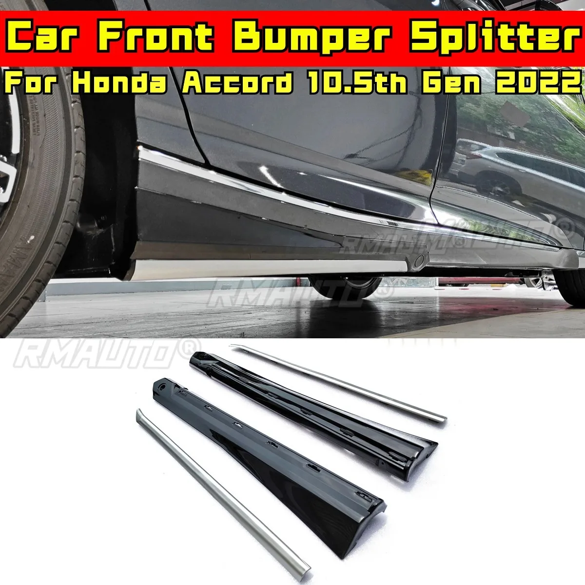 

Accord Front Bumper Lip Glossy Black-Silvery Sport Style Side Skirt Body Kit for Honda Accord 10.5th Gen 2022 Car Accessories