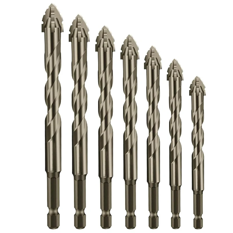 7Pcs Sawtooth Eccentric Drill Bit Four-Flute Eccentric Drill Bit Four Edged Serrated Durable Titanium-Coated Drill Bit Set