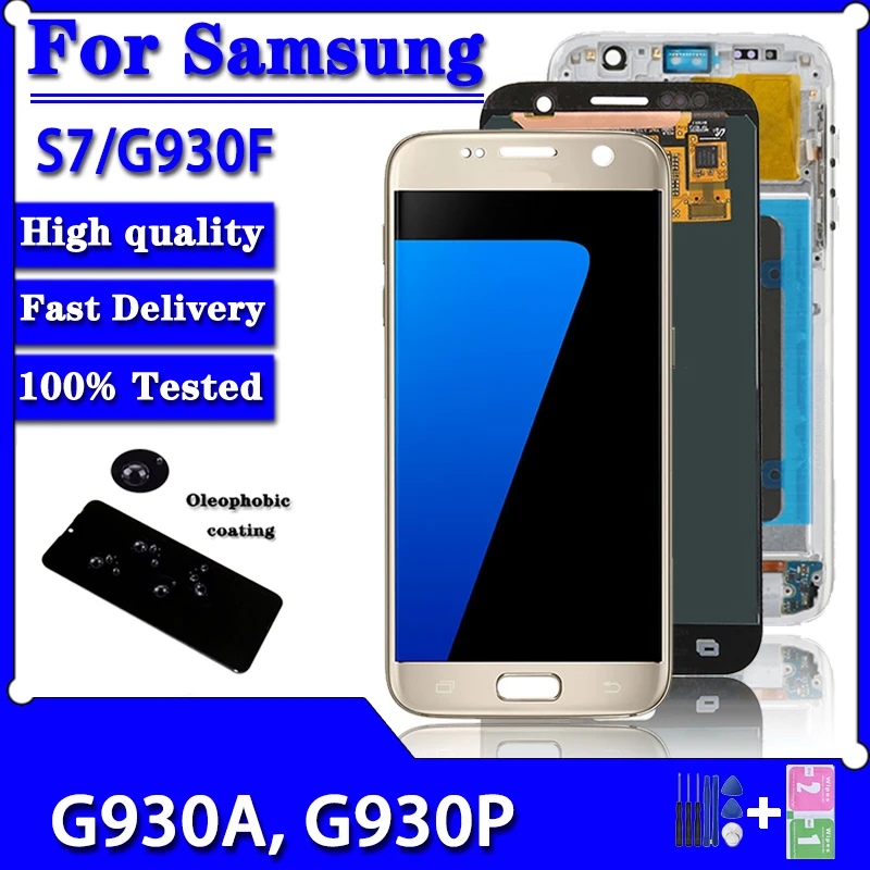 Super AMOLED For Samsung S7 G930 G930F G930A G930V G930P G930T LCD Touch Screen Digitizer Assembly With Cover