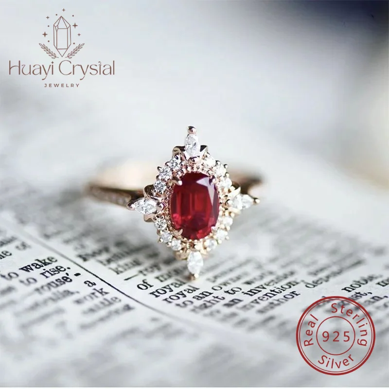 

Niche high-grade geometric jewelry women's natural garnet vintage zircon ring 925 silver crystal ring