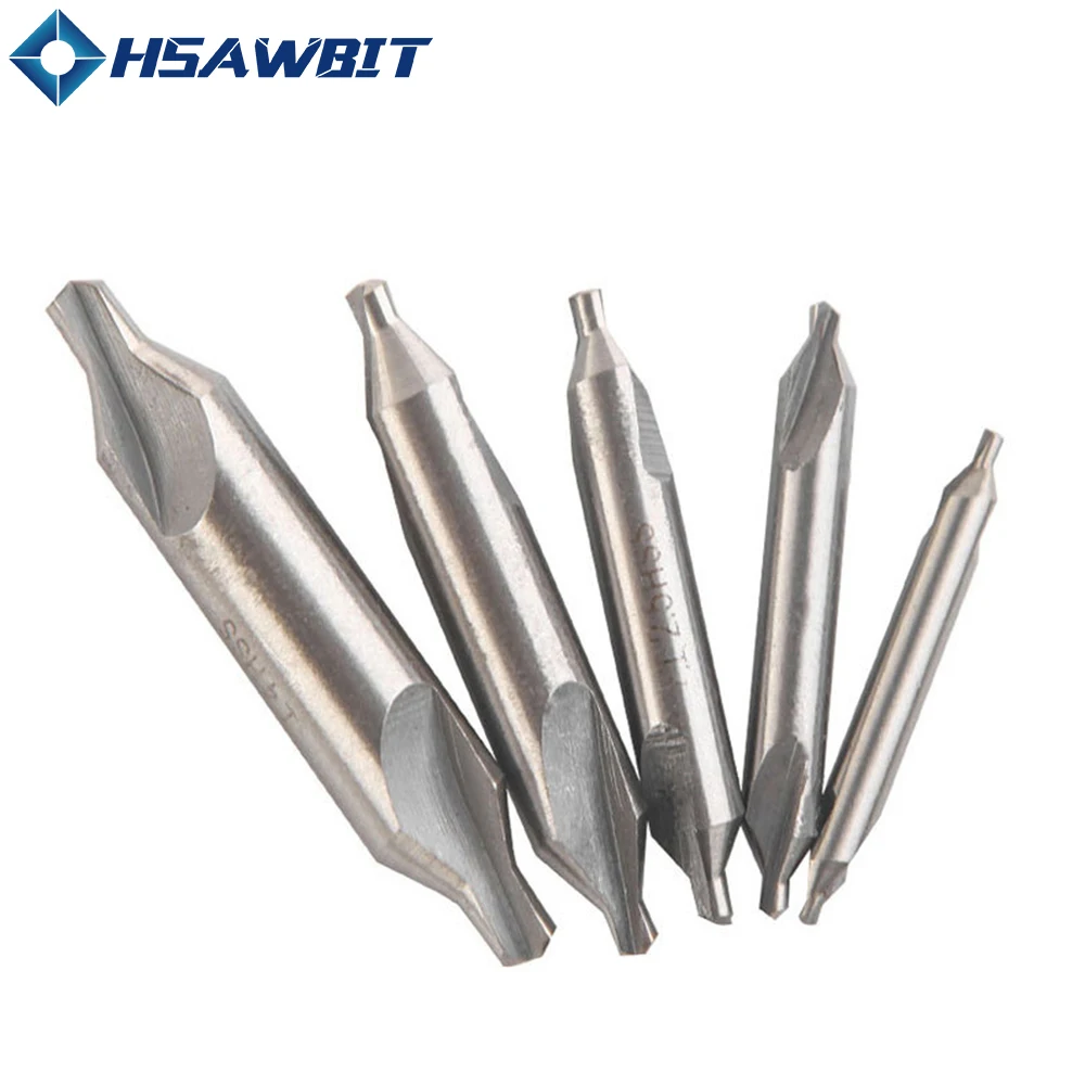 Brocas centrales combinadas de acero inoxidable, 5/6 piezas, 1,0-5mm, avellanado de 60 grados, juego de brocas de centrado de Metal