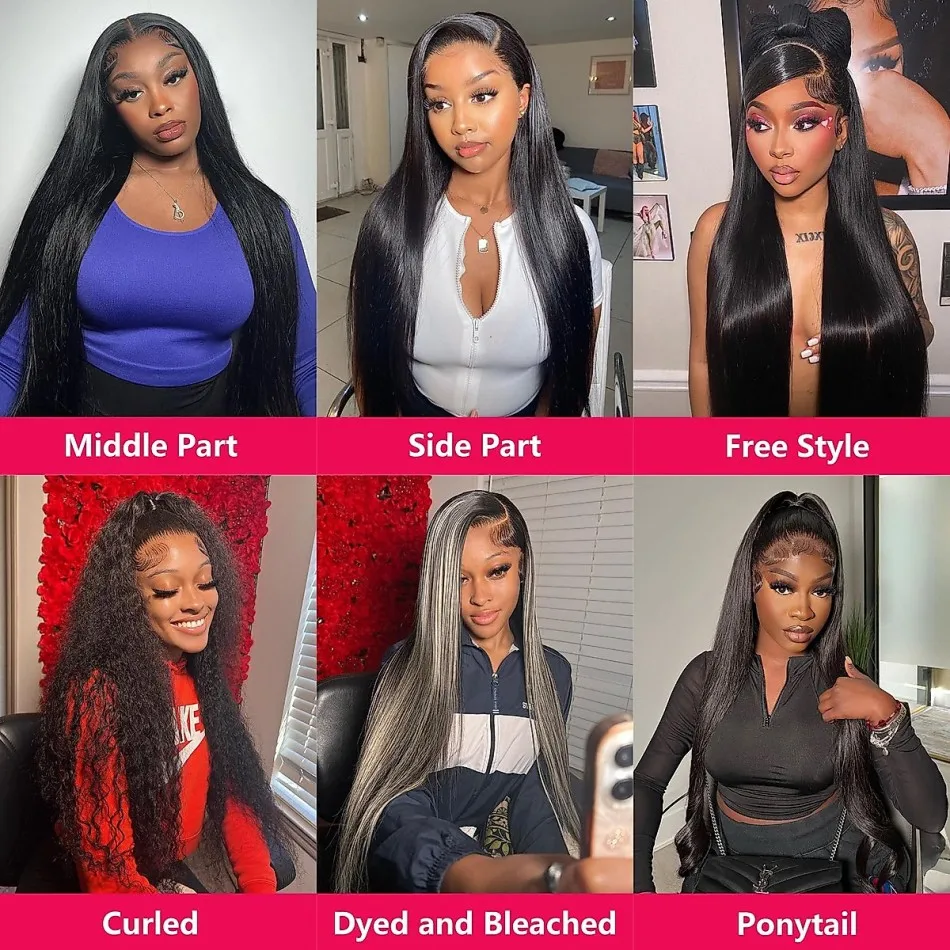 Straight Human Hair Wigs Glueless 220 Density 13X6 HD Transparent Lace Frontal Wig Natural Black 40 Inch 5X5 Hd Lace Closure Wig view 4