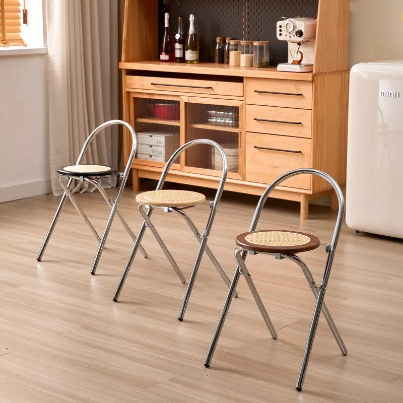 & Foldable High-backed Stool, Barstool, Garden Chair, Rattan High Chair, Stackable Household New bar Chair