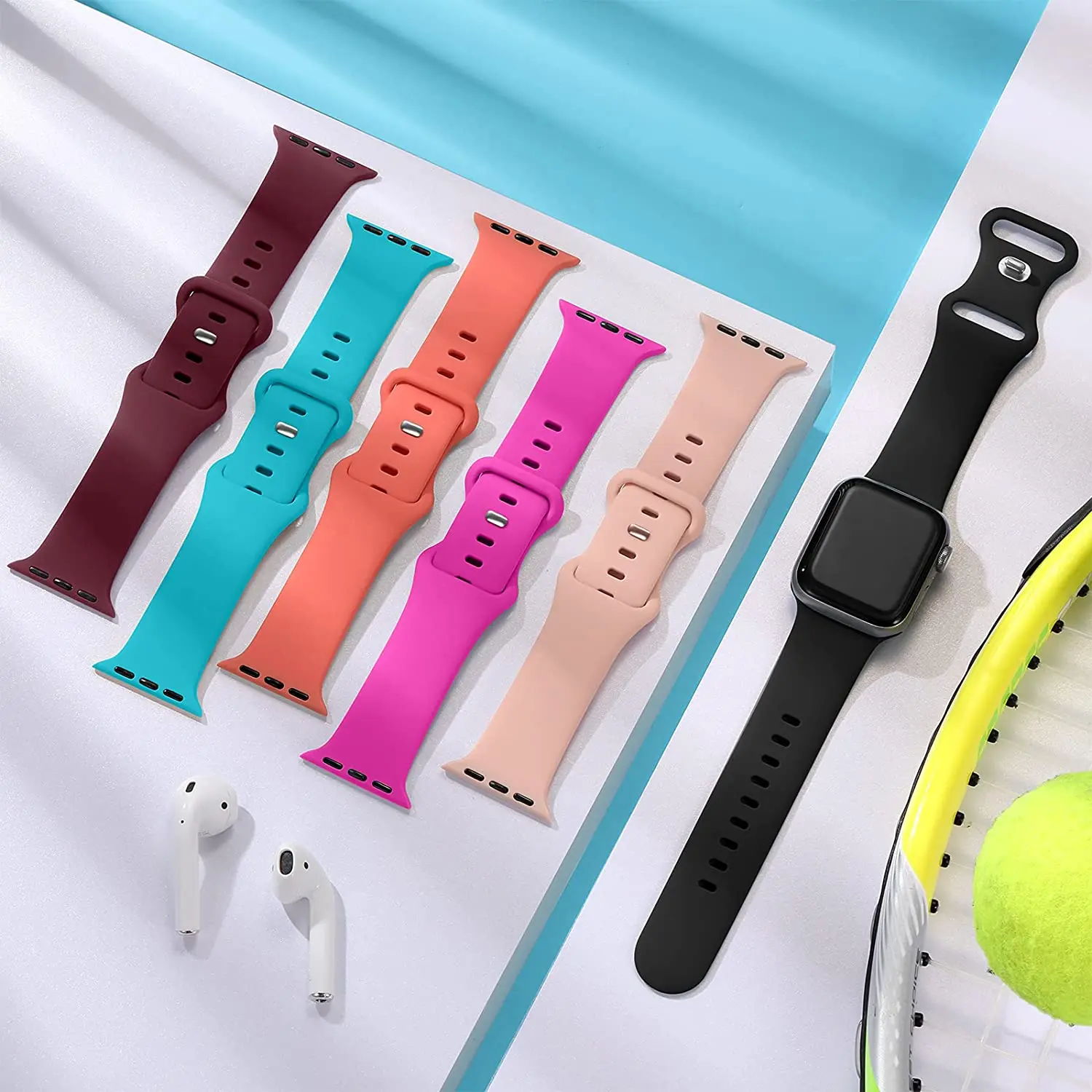 

Sport Strap For Apple Watch band 44mm 40mm 42mm 38mm Silicone watchband bracelet correa Apple watch series 3 5 6 se 7 45mm 41mm