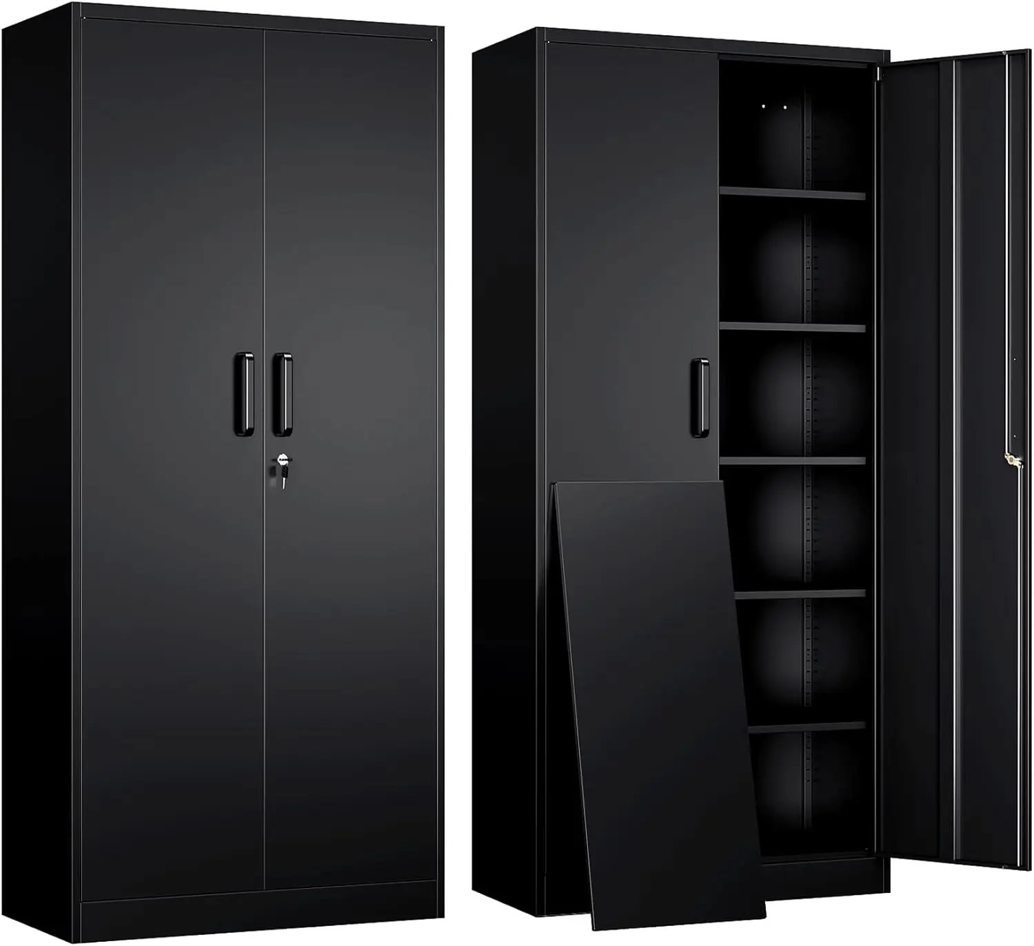 

Metal Garage Storage Cabinet with 2 Doors and 5 Adjustable Shelves - 71" Steel Lockable File Cabinet,Locking Tool Cabinets