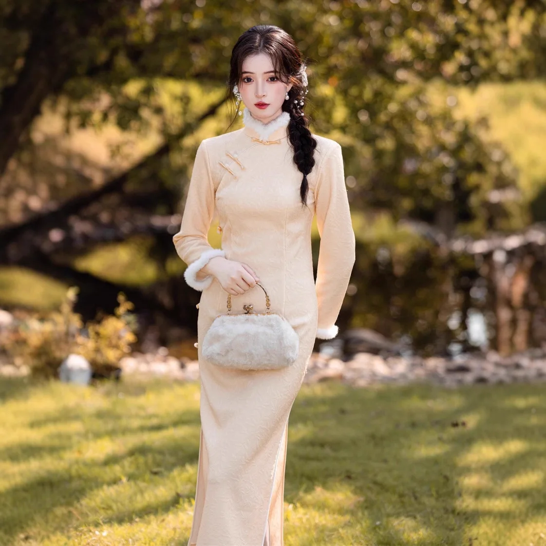 

Yourqipao 2025, зимнее желтое плюшевое утепленное платье Cheongsam в традиционном китайском стиле, вечернее платье Qipao для женщин, вечерние