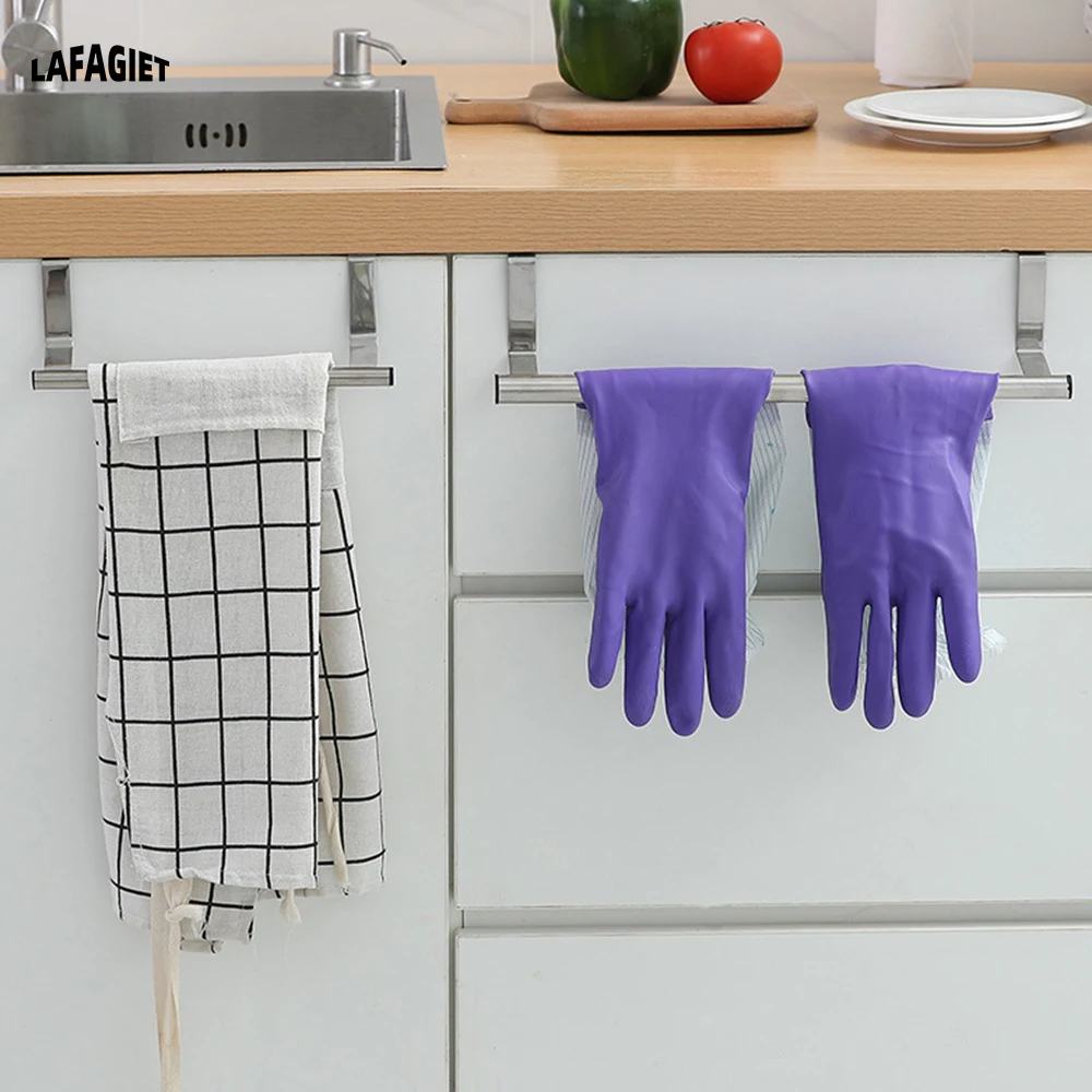 Stainless Steel Towel Rack Scalable Door Back Towel Bar Hanging Holder Bathroom Kitchen Cabinet Towel Rag Rack Storage Hanger