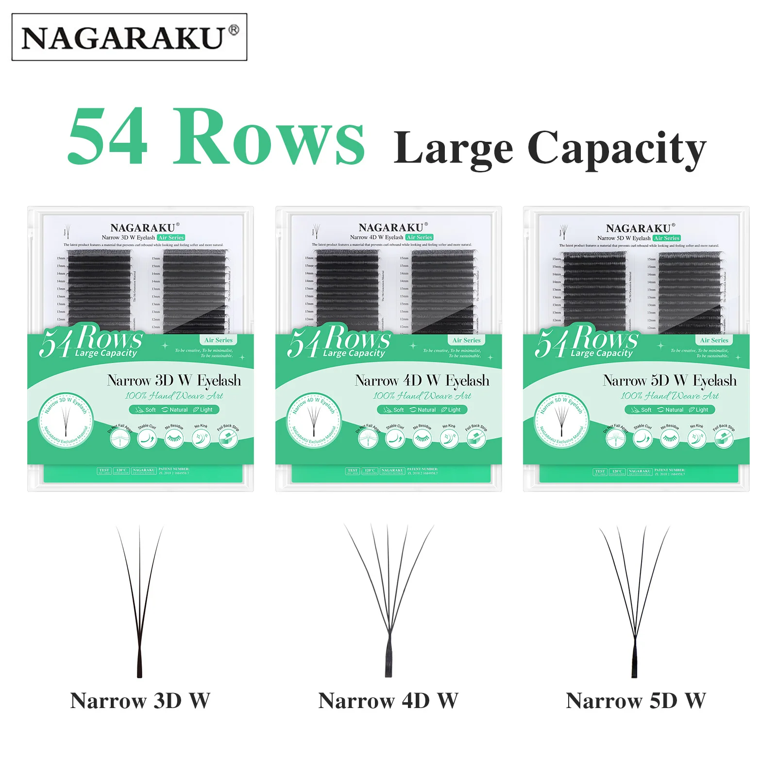 NAGARAKU Schmale 3D/4D/5D W-Form 54 Reihen Natürliche Weiche Leichte Handgewebte Fächer Automatische Blumen-Wimpernverlängerungen – Detail 1