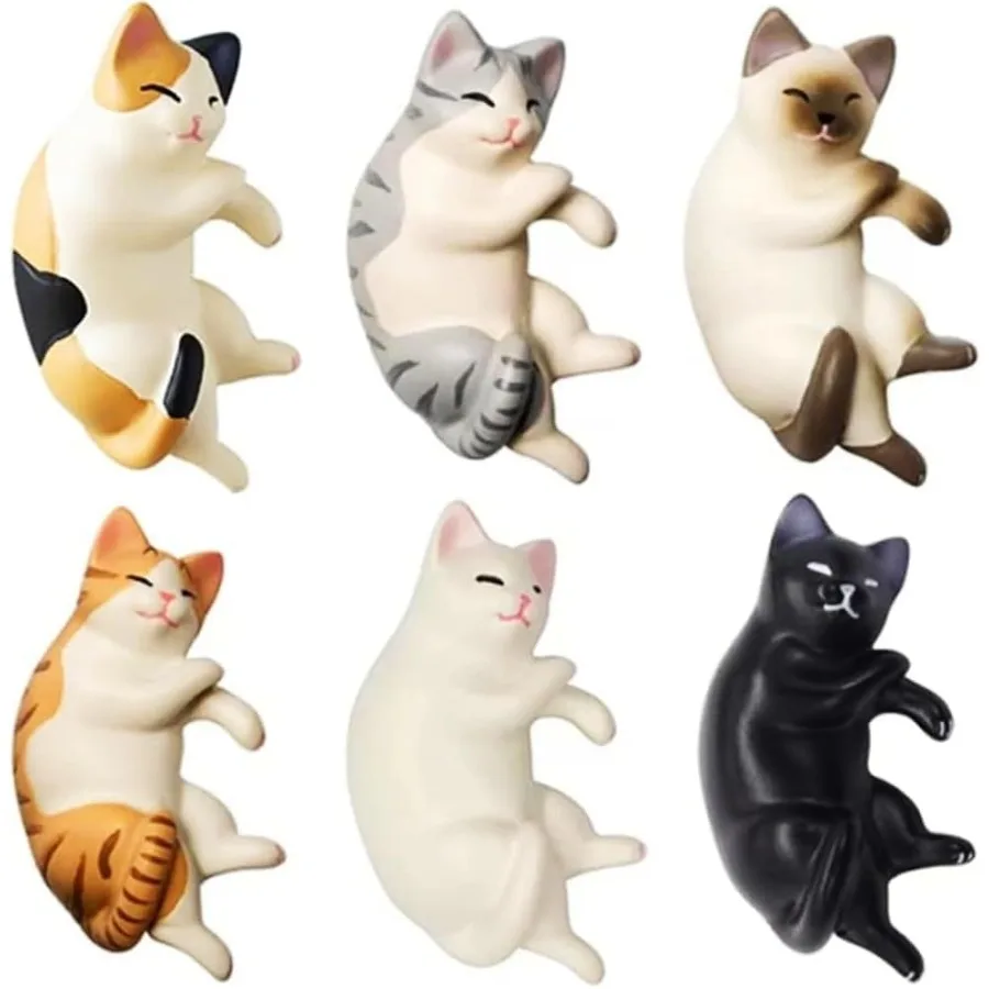 

Cat Refrigerator Magnets 6 Lying Cat Fridge Magnets Cute Mini Kawaii Decorative Magnet for Home Kitchen with Strong Magnetic Fu