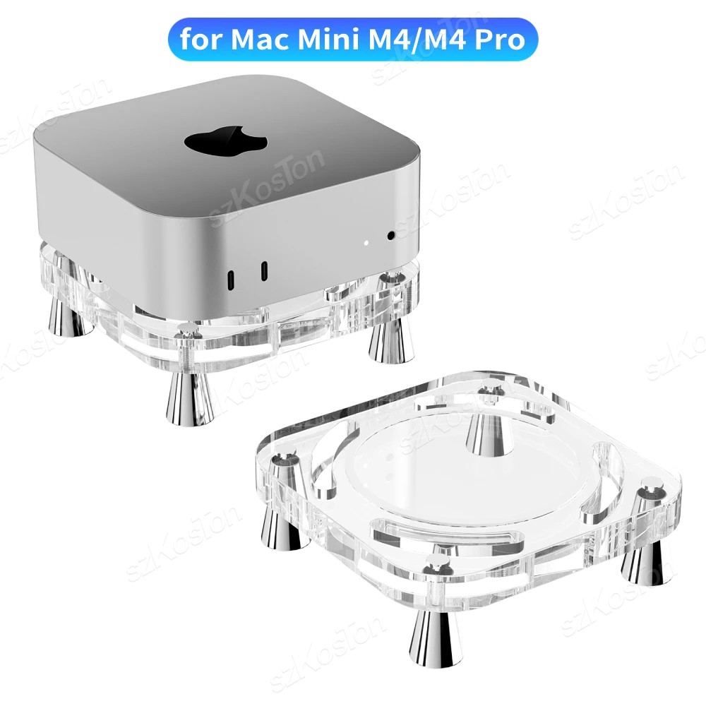 Transprent Acrylic Desktop Stand for Mac Mini M4/M4 Pro 2024 Metal tripod Thermal Dust Suppression Bracket Desktop Cooling Stand