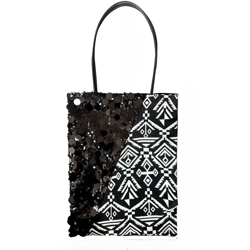 

Black and White Simple Large-capacity Sequin Decorative Shoulder Bag Versatile Casual Cloth Bag Storage Tote Bag Design Niche