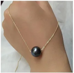 Huge AAAA++++ 10-11mm Natural Tahitian Black Round Pearl Pendant Necklaces 18in