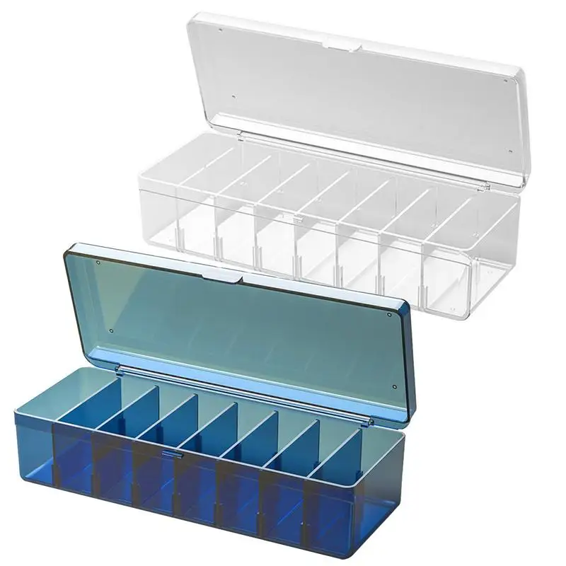 Charger Cord Storage Box Desk Storage Accessories With Lid For Power Cord Charger Cable Plug Sockets 8 Compartments Divied Clear