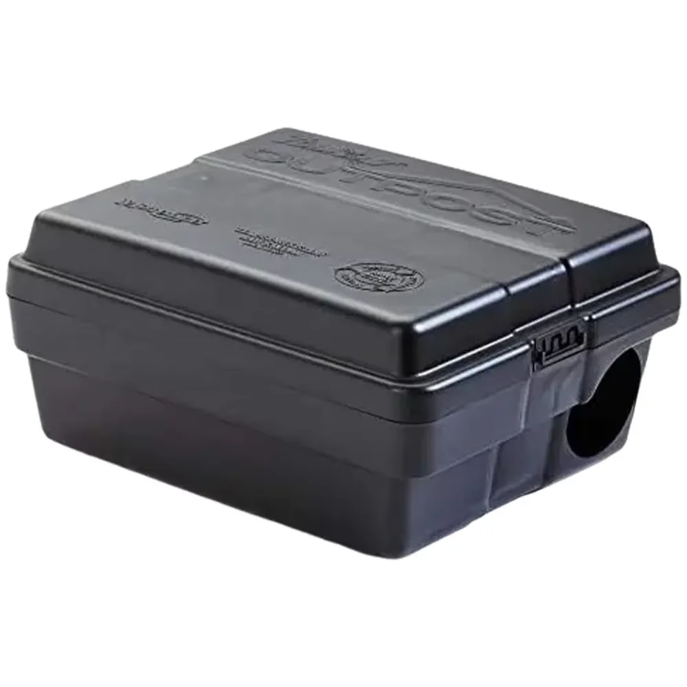 Outpost rat bait station, set of 6, lockable tamper-resistant, vertical or horizontal mount, black, 8.5