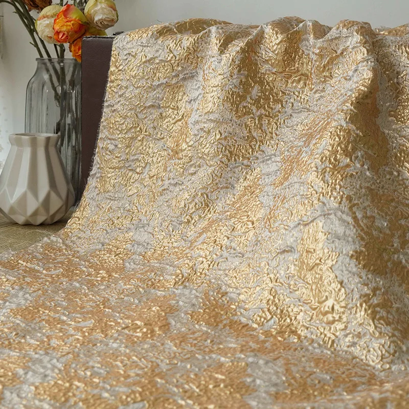 

Elegant Bronzing Gold Flower Embossed Bubble Fabric Soft Jacquard Gold Yarn Dyed Fabric For Diy Sewing Hanfu Cheongsam Dress