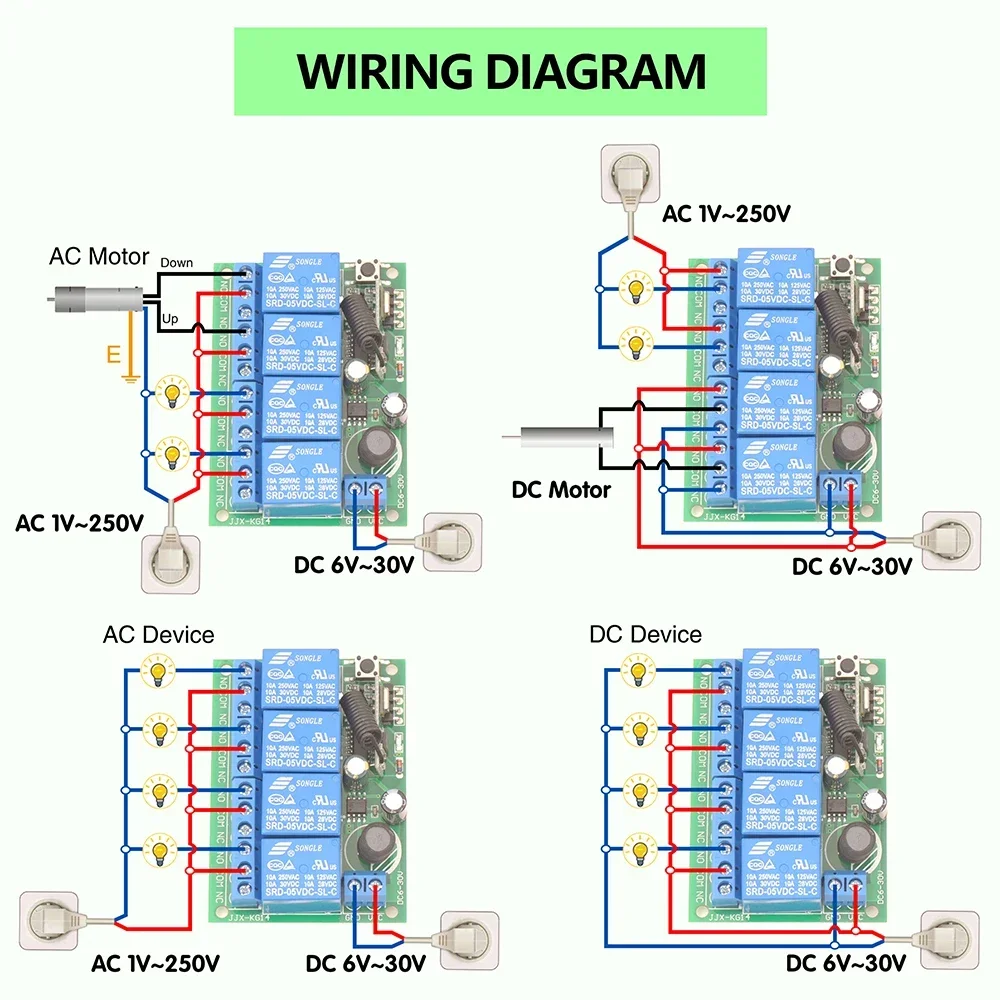 Diese-Télécommande universelle sans fil avec citations, récepteur et radio, porte de garage, porte TV, DC 6 ~ 30V, 4 canaux, RF433 Mhz