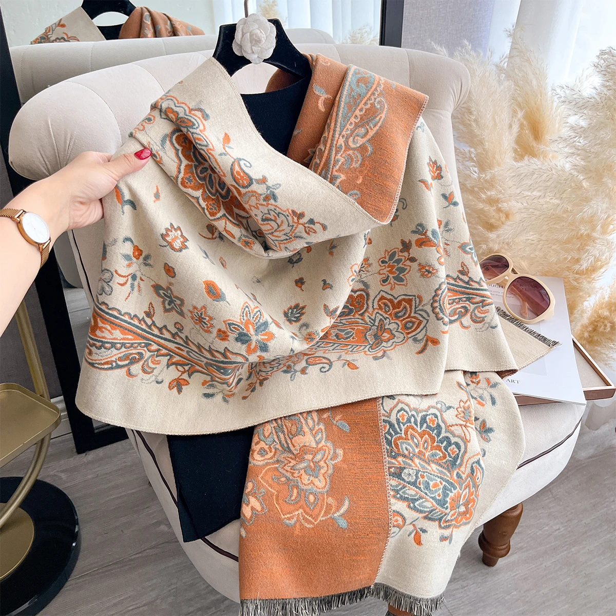 Neue Winter Eleganz Kaschmir Schal Frauen Paisley Zwei-Seitige Schal Weibliche Pashmina Luxus Marke Poncho Dicke Decke Warme Bufanda – Detail 13