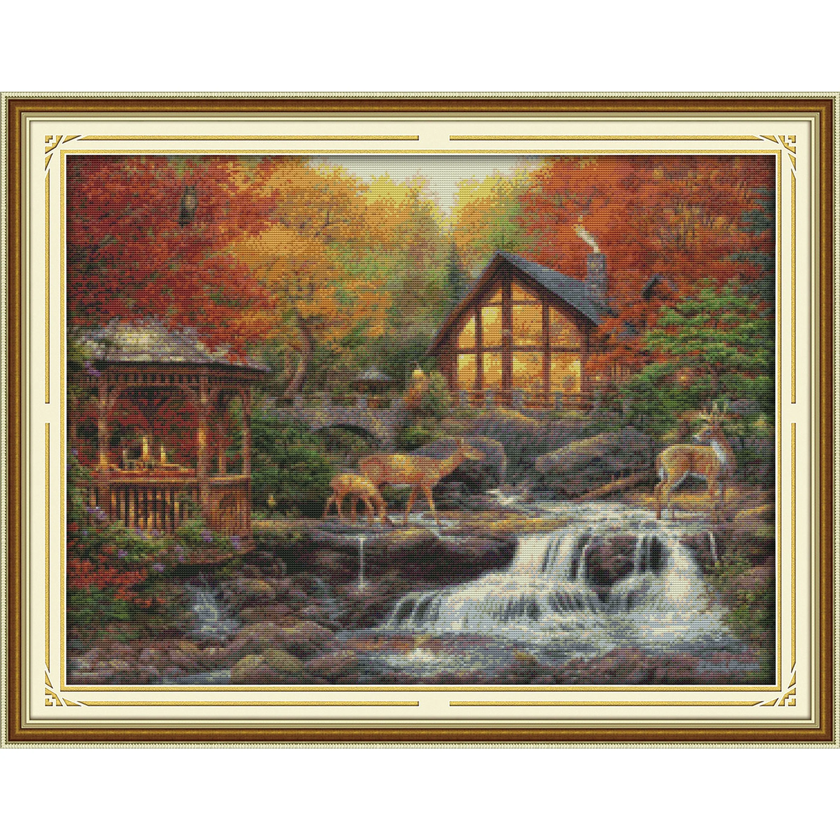News Pre-Printed Cross Stitch Kit, Stamped Aida Fabric With DMC Threads, Embroidery Kit - Deer Drinking By The Stream