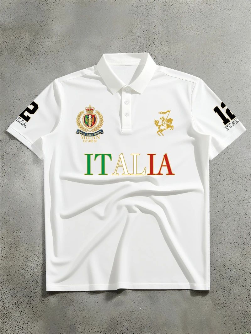 European and American Summer Men's Fashion Casual Badge Logo Lined with Letter Printed POLO Short Sleeved Shirt