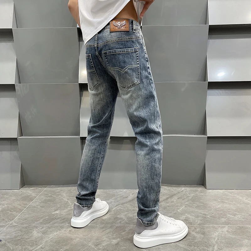 Simple and light luxury jeans men's high-end stretch slim straight fashion all-match Street casual trousers summer menswear