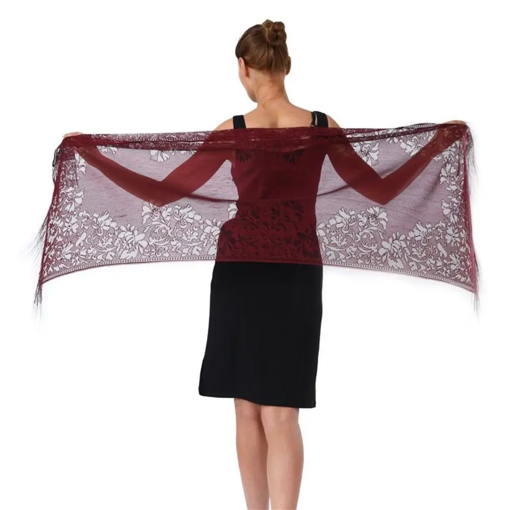 Wedding Accessories With Tassel Lace Shawl Hollow Solid Color Wedding Bridal Shawl Tulle Shawl Party