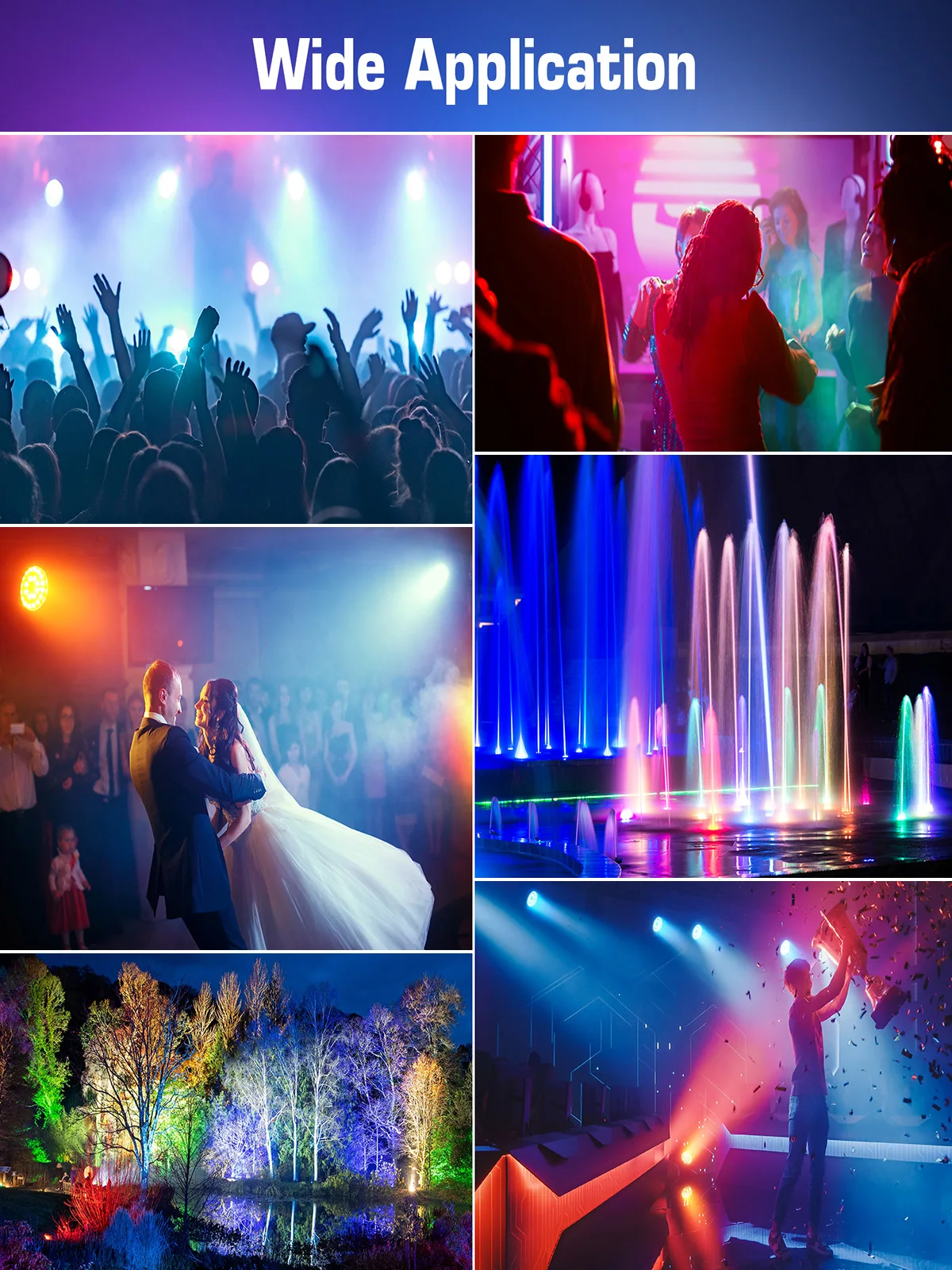 U'King 2 Stück Wasserdichte LED Par-Leuchten 24x15W RGBWA+UV 6IN1 LED Par-Licht DMX512 Stroboskop-Effekt Bühnenlicht für DJ Disco Party Show