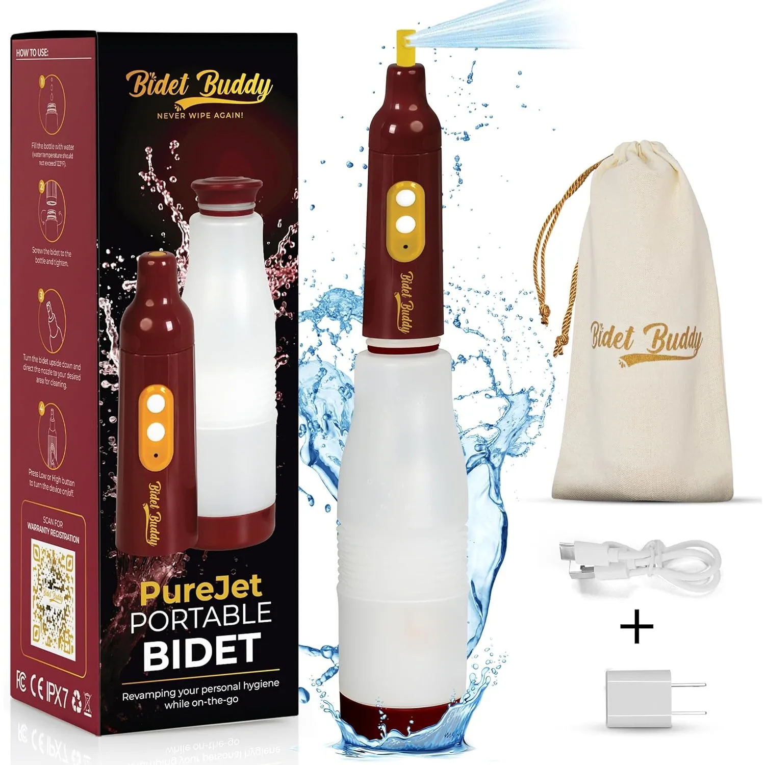 

Портативное биде BIDET BUDDY для путешествий и кемпинга | Электрический ручной распылитель для биде | Водонепроницаемая личная чистка под высоким давлением