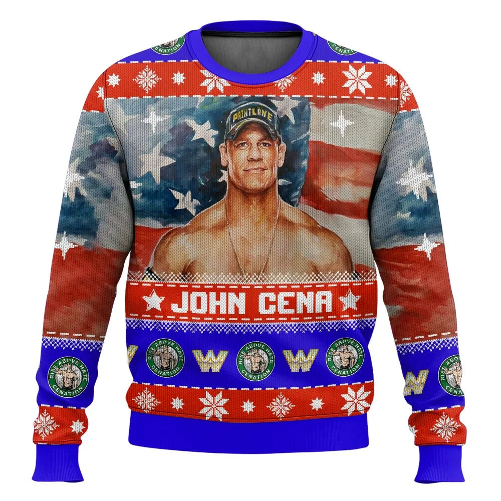 المصارع الشهير جون سينا خريف شتاء ثلاثية الأبعاد طباعة قبيحة عيد الميلاد الرجال النساء البلوفرات زوجين في الهواء الطلق ملابس غير رسمية #3