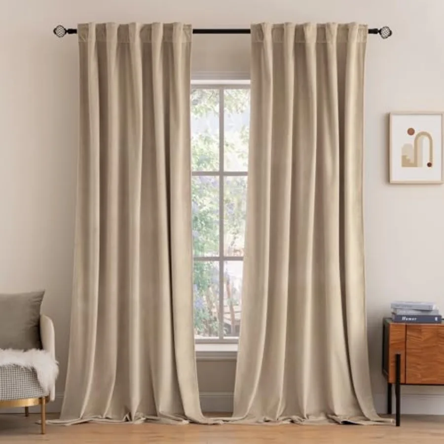 

Velvet Curtains 63 inch Length 2 Panels - Luxury out Curtains for Bedroom Living Room Thermal Insulated Super Soft Window Drape
