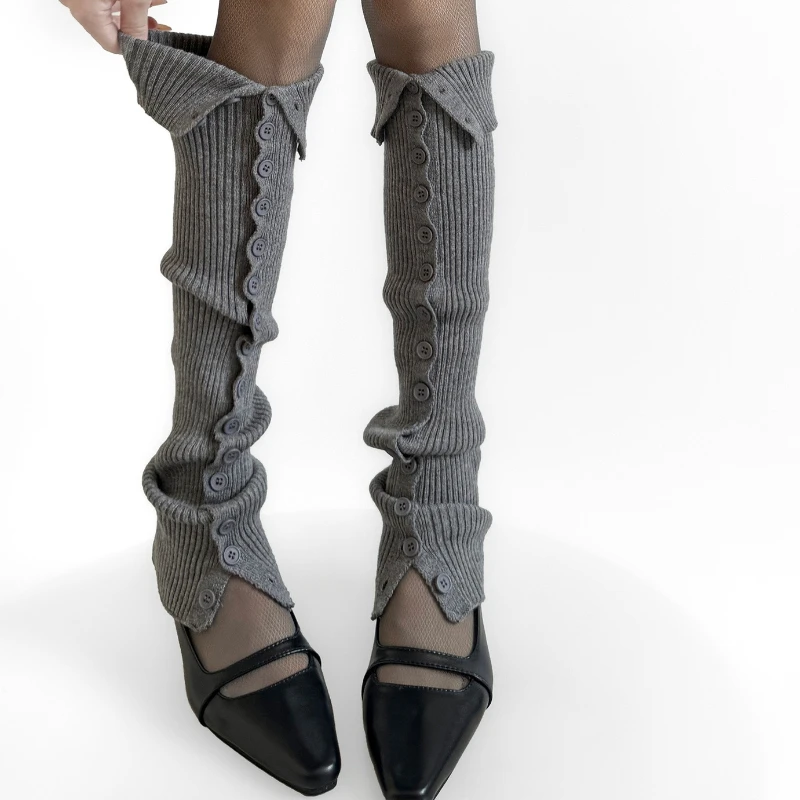 

Y2k гетры осень и зима новый дизайн пуговицы чехол для ног теплый вязаный чехол для ног JK гетры высокие носки чулки