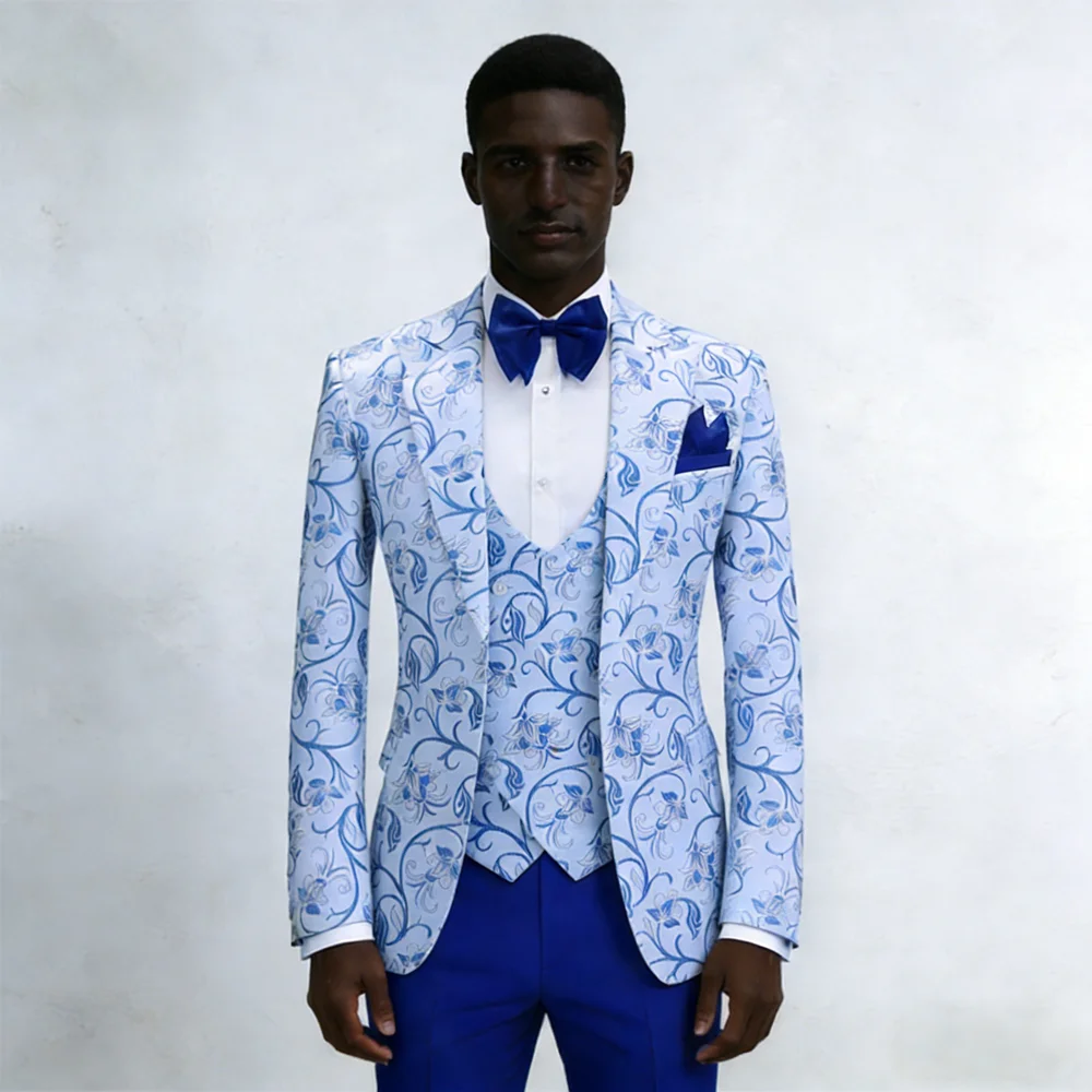 

Классический мужской костюм с цветочным принтом, комплект из 3 предметов: пиджак, жилет и брюки, для свадьбы, вечеринки, торжественных мероприятий, высококачественный наряд для банкета.