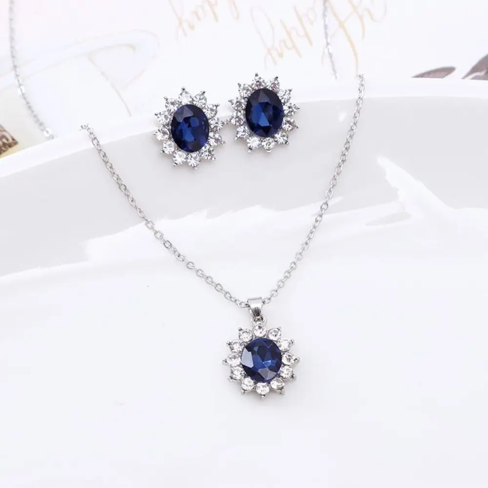 Choker Personality Jewelry Accessories Temperament Necklace Ear Studs Set Women Necklace Sapphire Earring Sunflower Jewelry Set