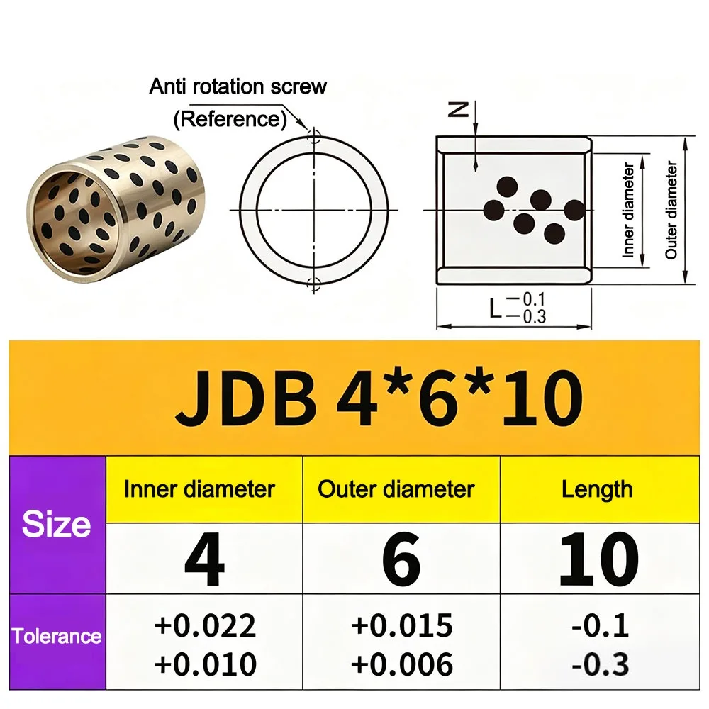 1Pcs Bore 4/5mm Brass Bushing Hollow Gasket Bracket Oilless Self Lubricating Bushing Oil Free Copper Sleeve Bearing