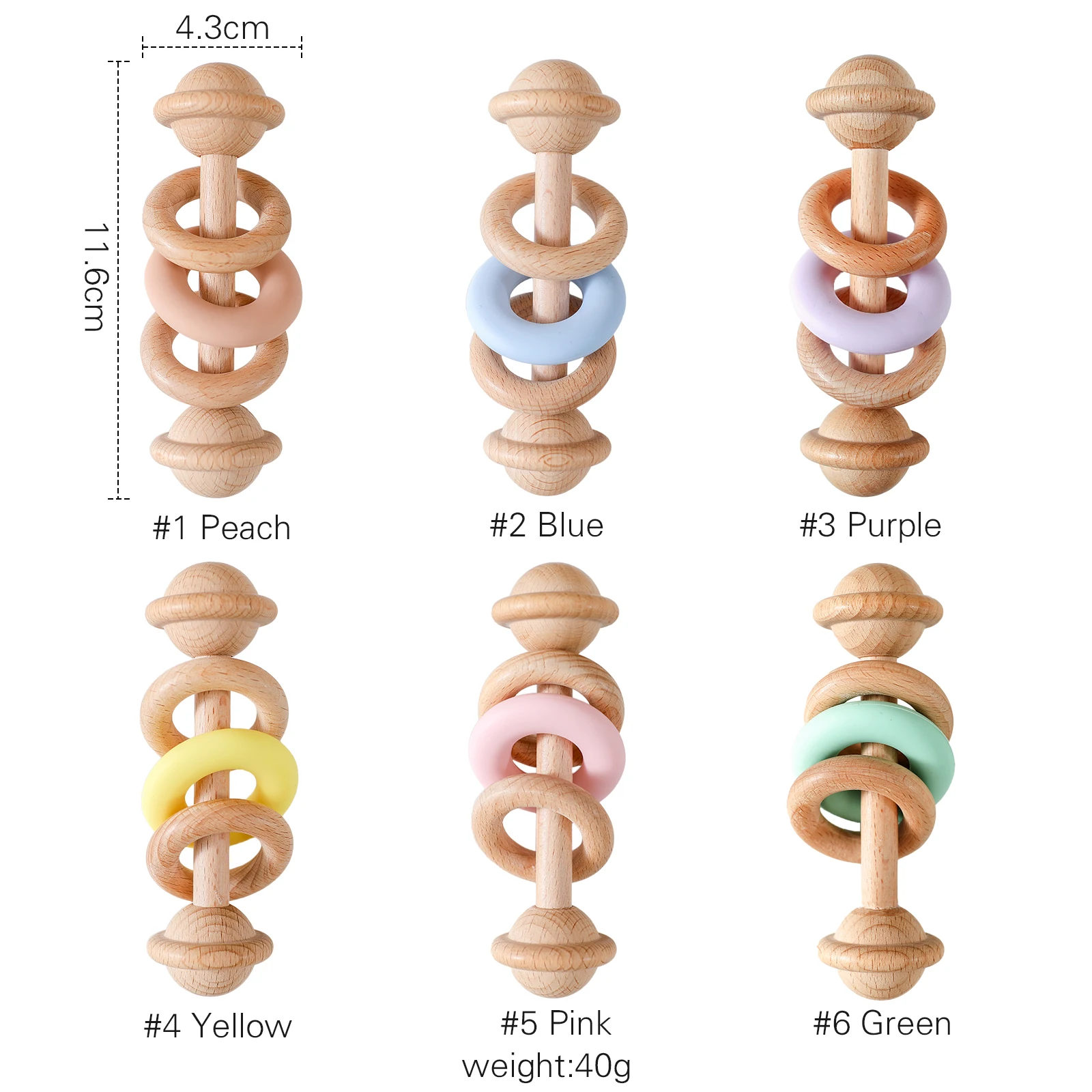 BPA-freie Babyspielzeuge Holzrasseln Silikon-Ringrasseln und Mobiles für Babys 0–12 Monate Sensorische Spielzeuge Holzbeißring Babygeschenke – Detail 3